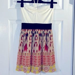 white/color block strapless dress